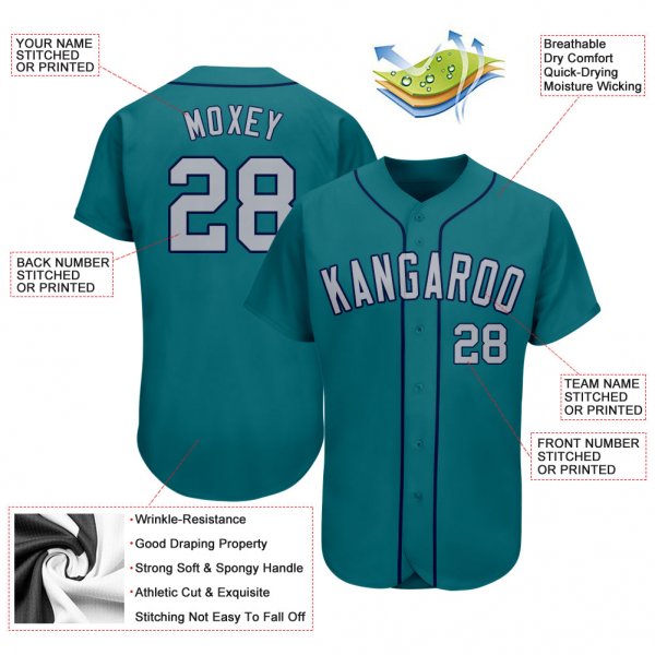 Men's Custom Aqua Gray-Navy Authentic Baseball Jersey