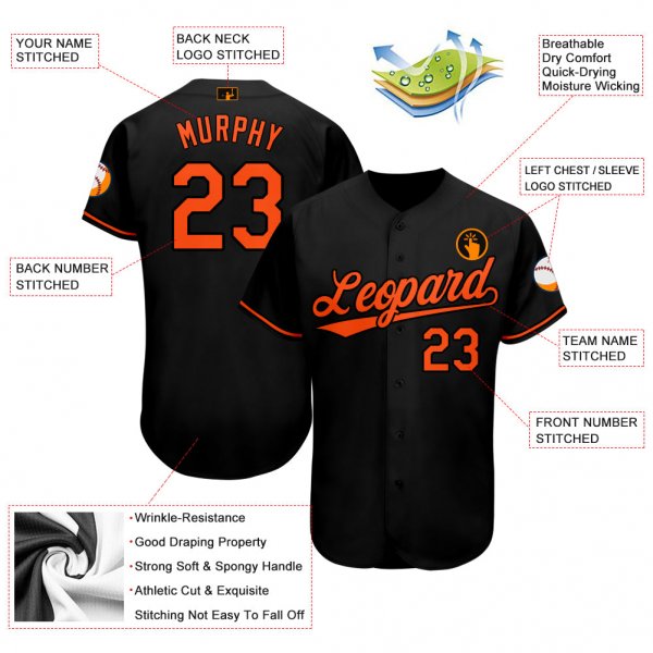 Women's Custom Black Orange Baseball Jersey