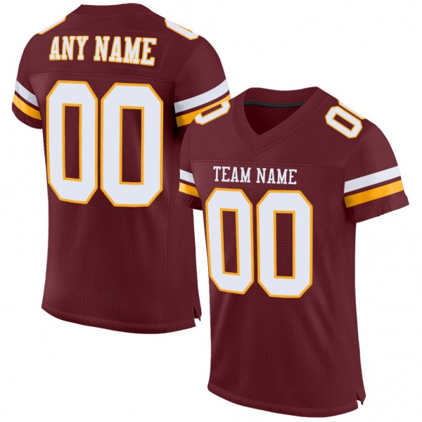 Preschool Custom Burgundy White-Gold Mesh Authentic Football Jersey