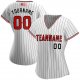 Women's Custom White Black Pinstripe Red-Black Authentic American Flag Fashion Baseball Jersey